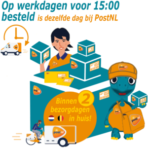 Op werkdagen voor 15:00 besteld is dezelfde dag bij PostNL